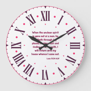 Grande Horloge Ronde Luc 11:24 KJV Bible Verse Numéros romains