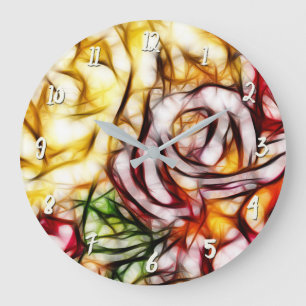 Grande Horloge Ronde Lumière jaune abstraite Rose artistique florale