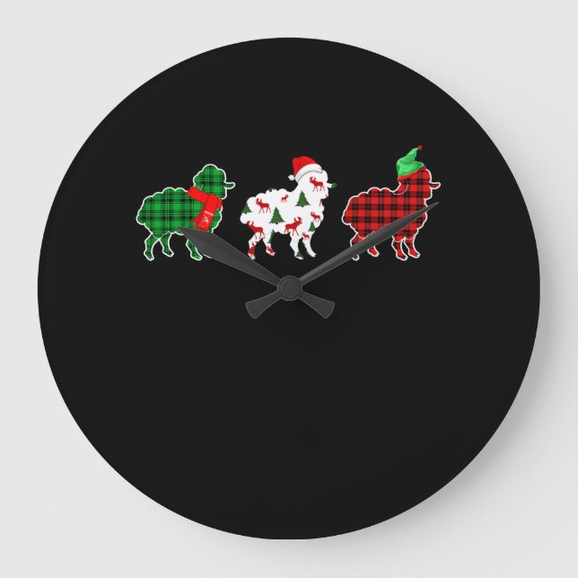 Grande Horloge Ronde Lumières de l'arbre de Noël des moutons amusants | (Recto)