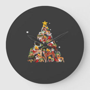 Grande Horloge Ronde Lumières de sapin de Noël Greyhound Chien drôle de
