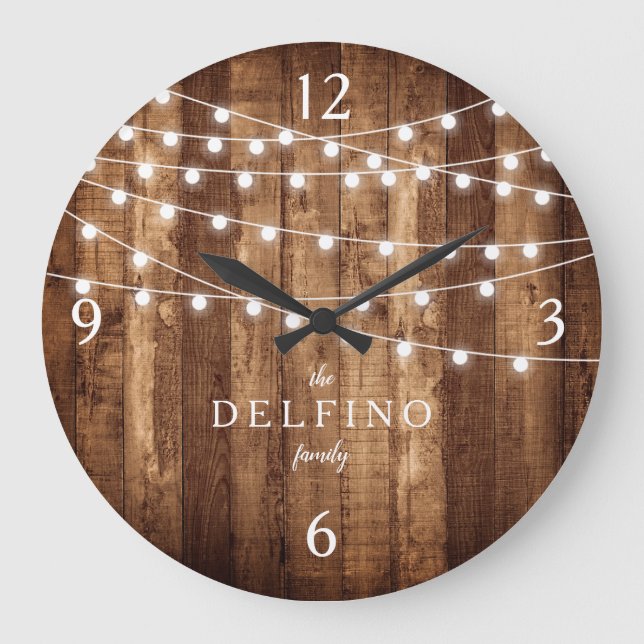 Grande Horloge Ronde Lumières Fairy Bois Rustique Farmhouse Cuisine per (Recto)