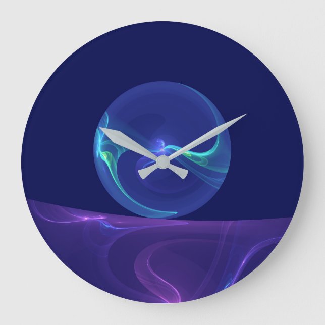 Grande Horloge Ronde Lumineuse Bleu Violet Rêve Abstrait Fractal Art (Recto)