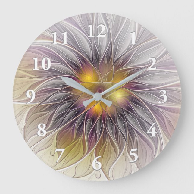 Grande Horloge Ronde Lumineuse Fleur colorée, Abstraite Fractale modern (Recto)