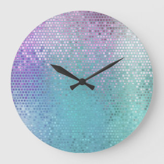 Grande Horloge Ronde Lumineuse mosaïque Abstraite brillante multicolore