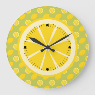 Grande Horloge Ronde Lumineux citrons et tranches jaunes