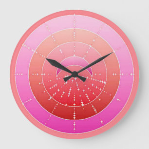 Grande Horloge Ronde Lune et étoiles Mandala - Coral rose et orchidée