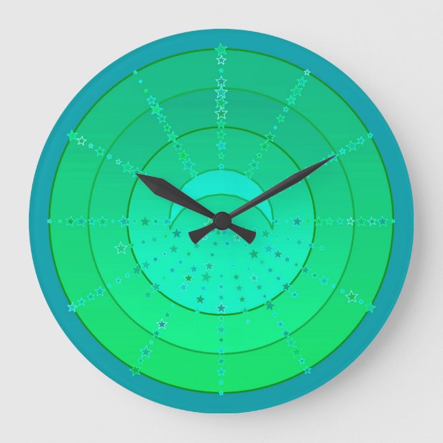 Grande Horloge Ronde Lune et étoiles Mandala - Emerald Green (Recto)