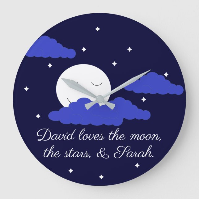 Grande Horloge Ronde Lune romantique avec étoiles (Recto)