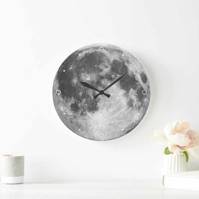 Grande Horloge Ronde Lune Système Solaire Espace Lunaire Planète Grise  (Maison)