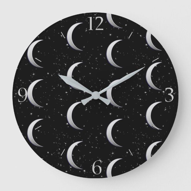 Grande Horloge Ronde Lunes à croissant d'argent - arrière - plan étoilé (Recto)