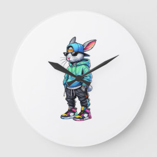 Grande Horloge Ronde Lunettes de soleil Cool Bunny Rabbit pour garçons 