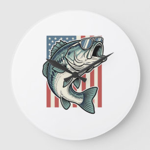 Grande Horloge Ronde Lunettes de soleil de pêche à la basse patriotique