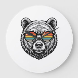 Grande Horloge Ronde lunettes de soleil vintage ours graphique vectorie