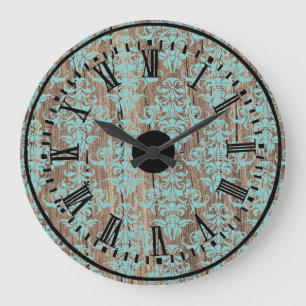 Grande Horloge Ronde Lustre chic rustique vintage de motif en bois de
