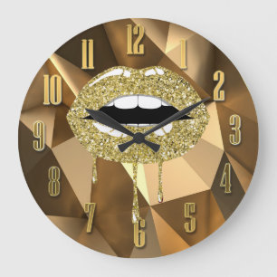 Grande Horloge Ronde Luxe Beauté Dorée Paillettes Glamour Gouttes qui C