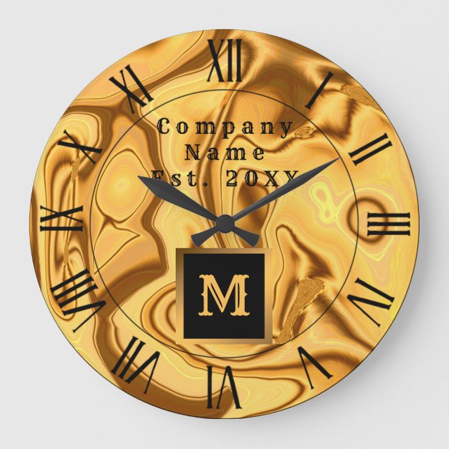 Grande Horloge Ronde Luxe Elegant Marbre Or Monogramme (Recto)