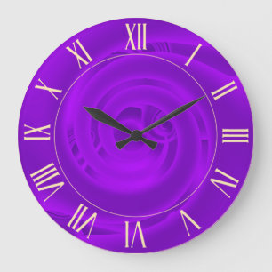 Grande Horloge Ronde Luxe moderne Neon violet Abstrait Floral Rose