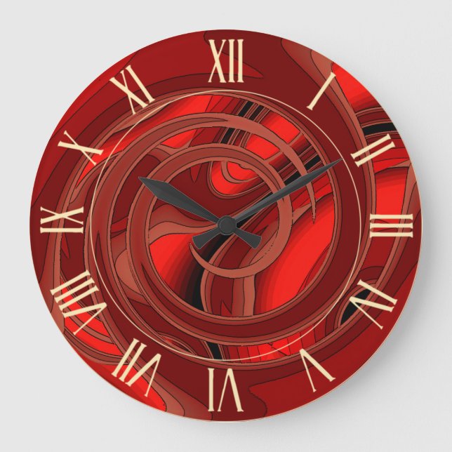 Grande Horloge Ronde Luxe moderne Rouge Abstrait Floral Rose (Recto)