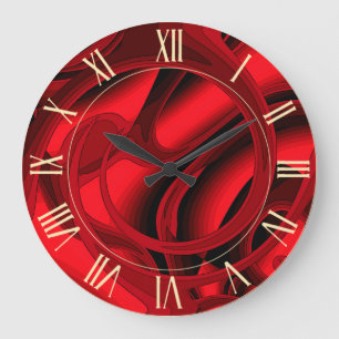 Grande Horloge Ronde Luxe moderne Rouge Abstrait Floral Rose