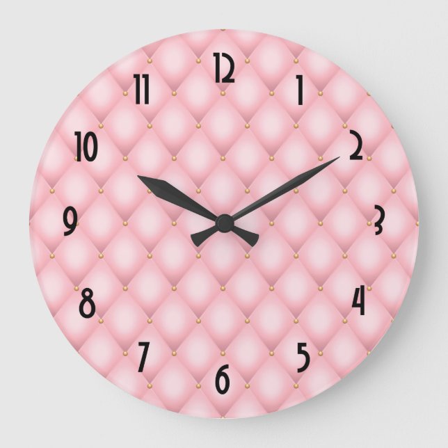 Grande Horloge Ronde Luxueux Motif en diamant verni rose (Recto)