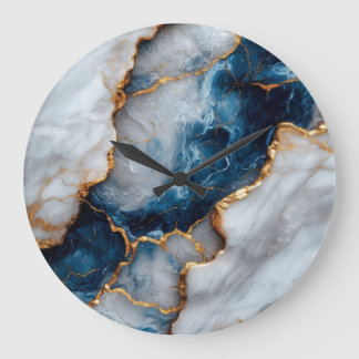 Grande Horloge Ronde Luxury Blue & Gold Marble Wall Clock 