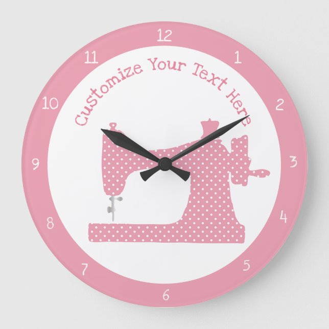 Grande Horloge Ronde Machine à coudre mignonne Poka rose Fille (Recto)