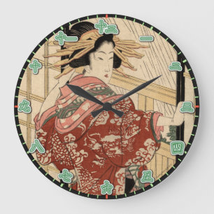 Grande Horloge Ronde Madame Japanese Kanji Numerals de geisha d'horloge