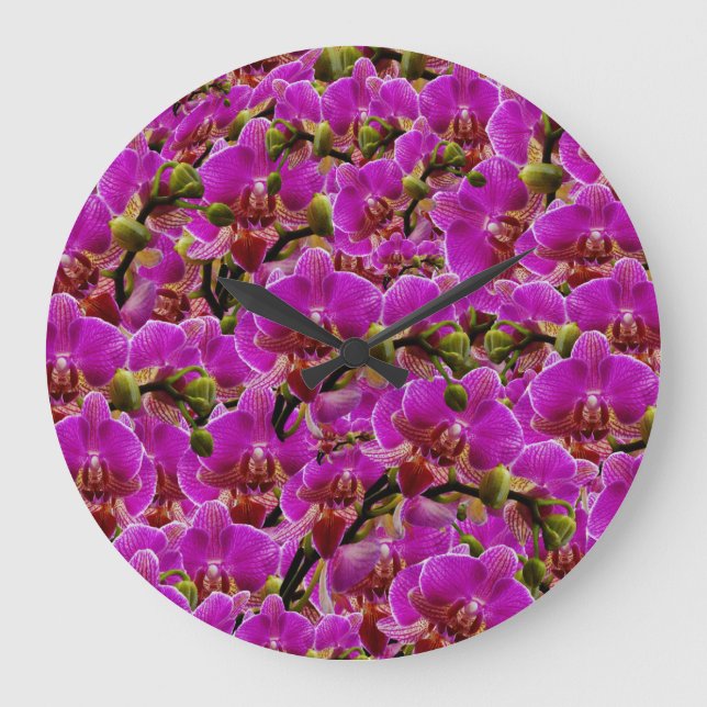 Grande Horloge Ronde Magenta Dancing Orchids (Recto)
