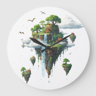 Grande Horloge Ronde Magical Floating Islands with Trees, Birds & Drago