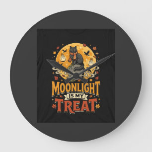 Grande Horloge Ronde Magie de la Lune du Chat Noir Halloween