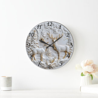 Grande Horloge Ronde Magie hivernale des rennes de Noël