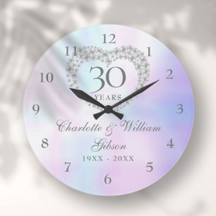 Grande Horloge Ronde Magnifique cœur de perle 30e anniversaire