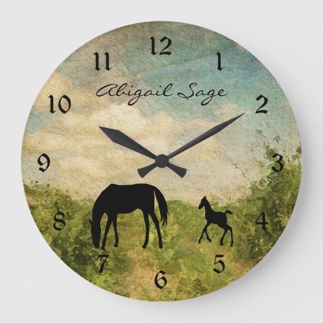 Grande Horloge Ronde Magnifique jument personnalisé et cheval du poulai (Recto)