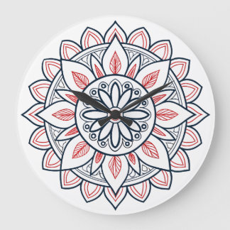 Grande Horloge Ronde Magnifique Mandala Floral - Coloriage & Art Graphi