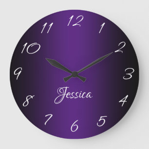 Grande Horloge Ronde Magnifique ombre personnalisée violet et noir