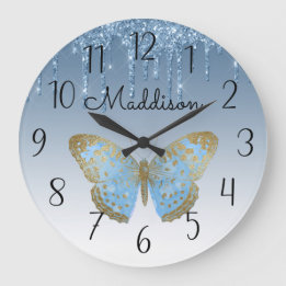 Grande Horloge Ronde Magnifique Papillon bleu personnalisé Grande horlo