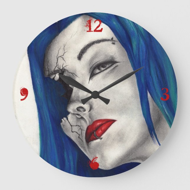 Grande Horloge Ronde Magnifiquement Broken Goth Girl Horror Imaginaire  (Recto)