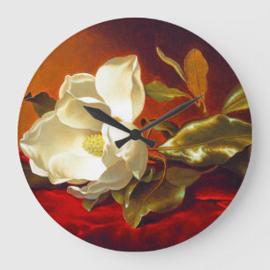 Grande Horloge Ronde Magnolia sur velours rouge Martin Johnson Heade