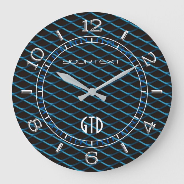Grande Horloge Ronde Maillon industriel personnalisé bleu perle métalli (Recto)