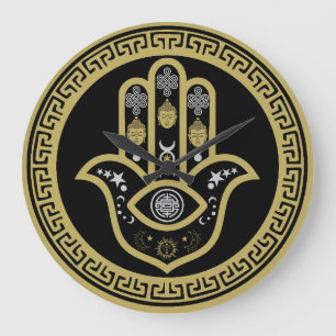 Grande Horloge Ronde Main de Hamsa Protection contre le Mauvais Œil