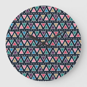 Grande Horloge Ronde Main Tribale Tirée, Abstraite sans couture.