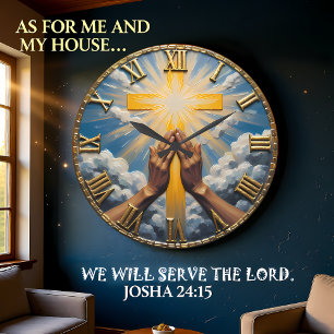 Grande Horloge Ronde Mains de Jésus en prière Soleil éclatant