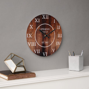 Grande Horloge Ronde Maison de famille en bois sombre rustique vintage