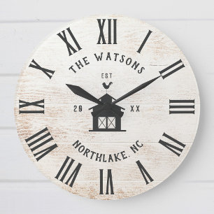 Grande Horloge Ronde Maison de famille rustique moderne personnalisée v