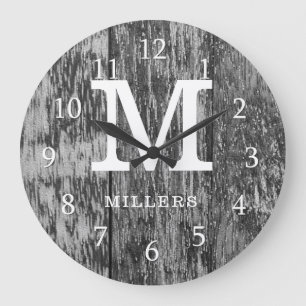 Grande Horloge Ronde Maison de ferme en bois noir Monogramme