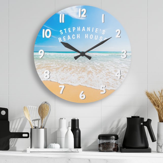 Grande Horloge Ronde Maison de plage personnalisée Scène de plage tropi (Créateur téléchargé)