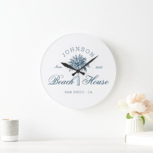 Grande Horloge Ronde Maison de plage vintage moderne côtière Arbre à pa