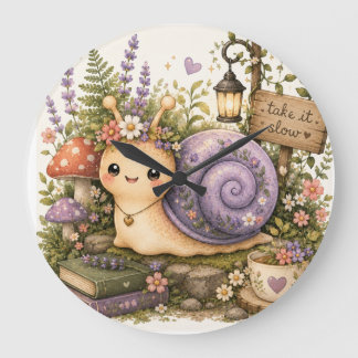 Grande Horloge Ronde Maison de rêve Cottagecore Escargot Art à l'aquare
