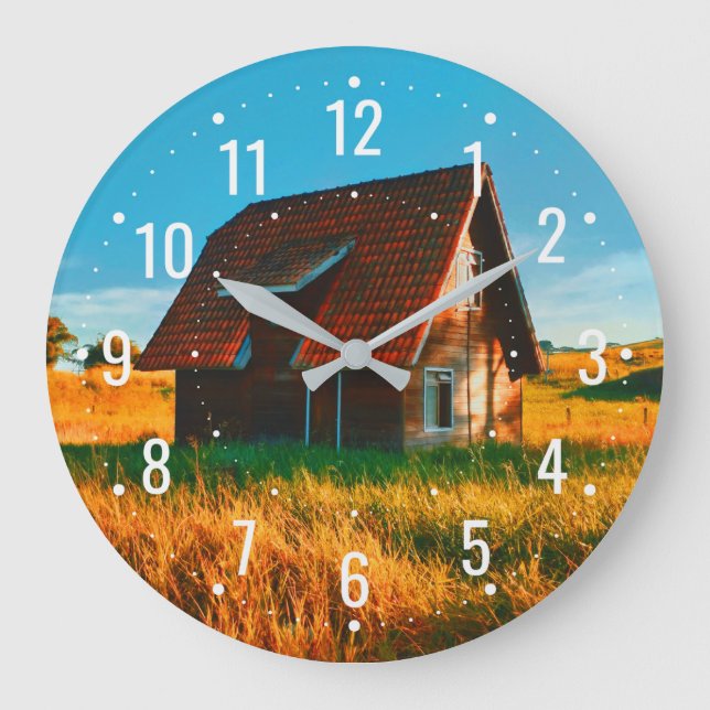 Grande Horloge Ronde Maison en bois de style champêtre - Rustique (Recto)