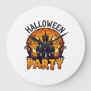 Grande Horloge Ronde Maison Hantée Fête Halloween Citrouille Chauves-so